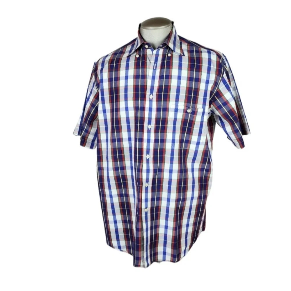 Paul & Shark Yachting Plaid Short Sleeve Button Front Shirt White Blue Size 41
